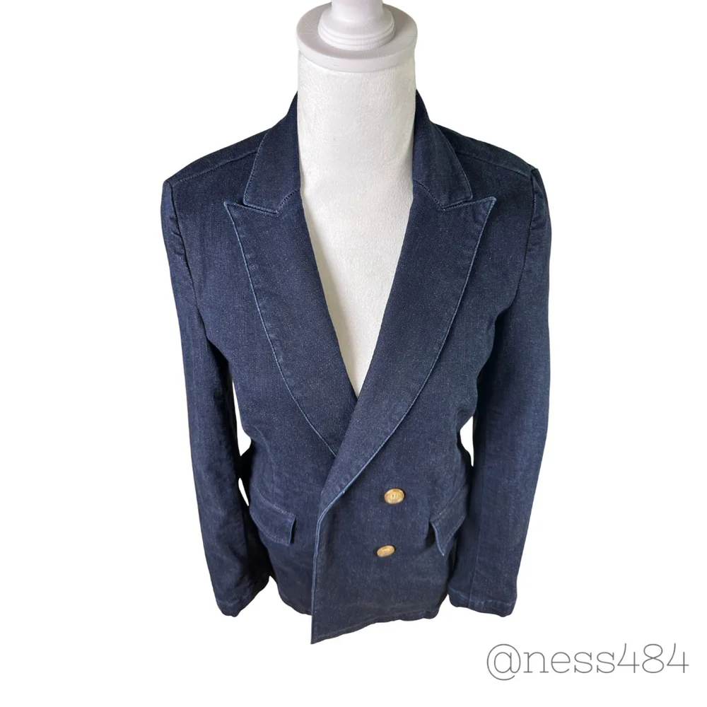 J McLaughlin Women Denim Double Breasted Blazer Jacket‎ Indigo Blue Size 4 - Picture 2 of 6
